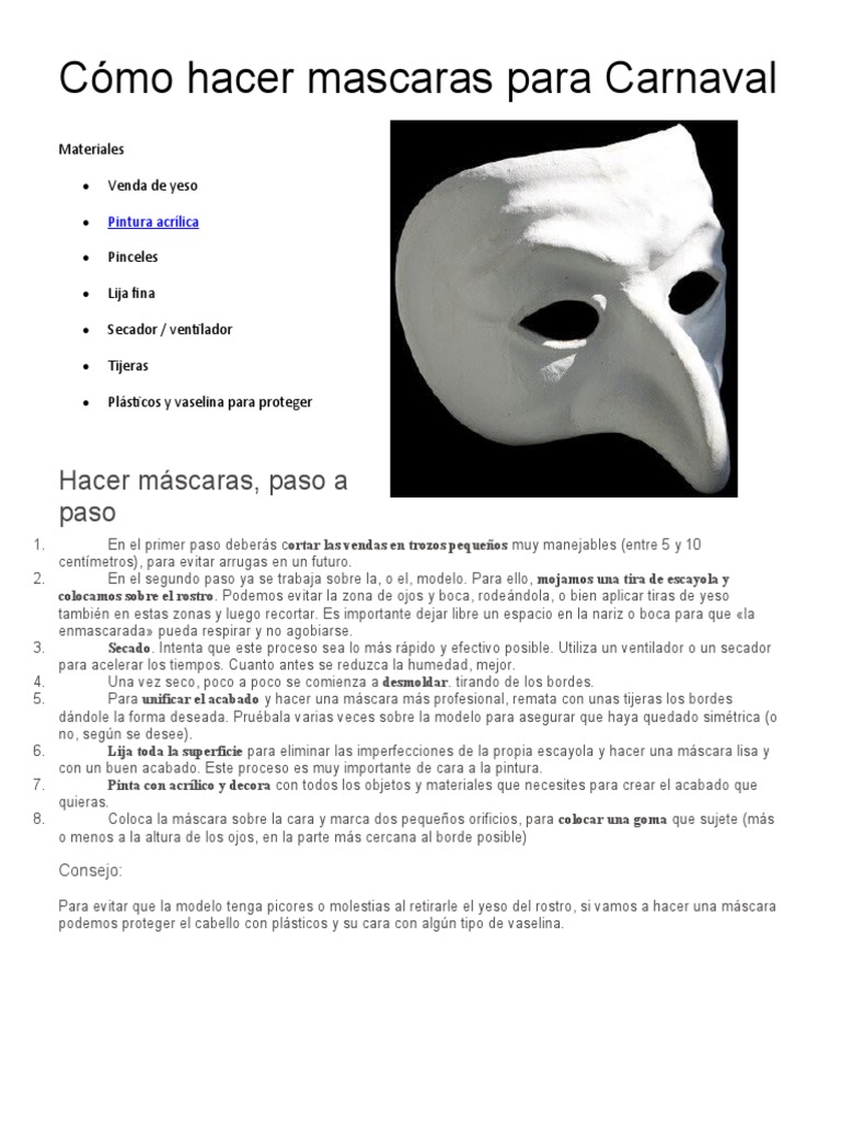 Cómo Hacer Mascaras para Carnaval, PDF, Máscara