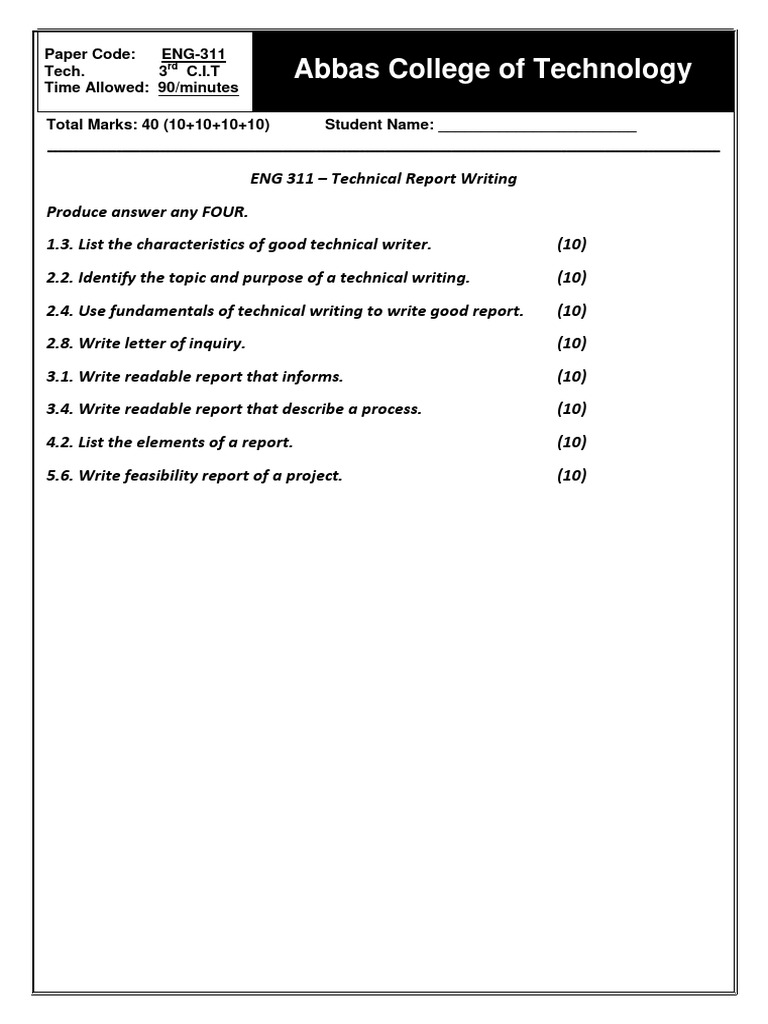 ENG-311 Technical Report Exam Paper | PDF | Art