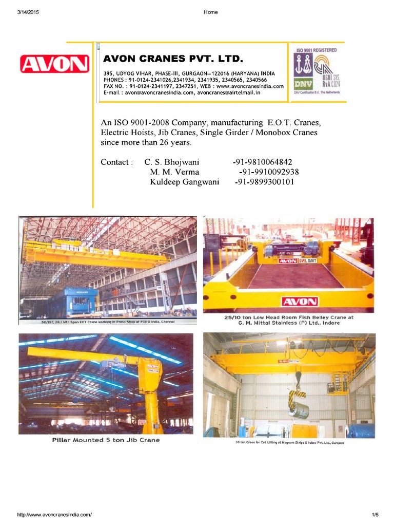 Avon Crane Data | PDF