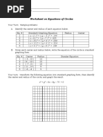 NAME: - GRADE & STRAND: - Worksheet On Equations of Circles