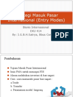 Strategi Masuk Pasar Internasional (Entry Modes) : Bisnis Internasional EKU 414 By: I.G.B.H.Satrya, Bbus Com, MIB