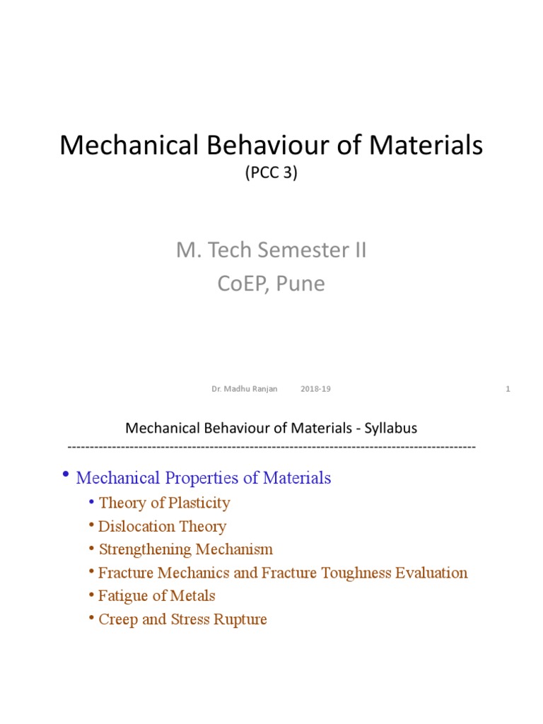 Mechanical Behaviour of Materials: M. Tech Semester Ii Coep, Pune | PDF ...