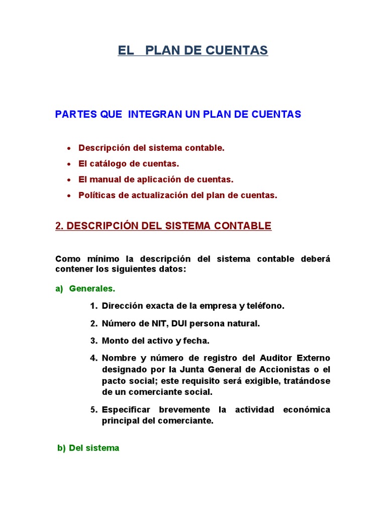 Estructura del Plan de Cuentas Contable | PDF | Contabilidad | Bancos