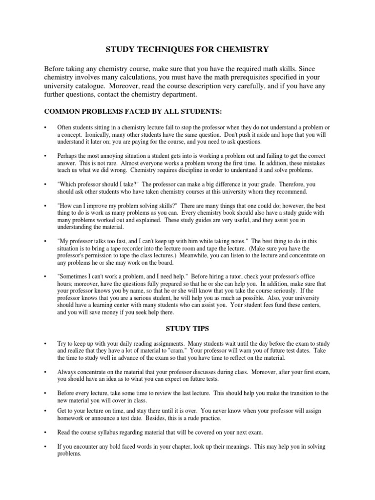 Effective Chemistry Study Techniques | PDF | Stoichiometry | Mole (Unit)