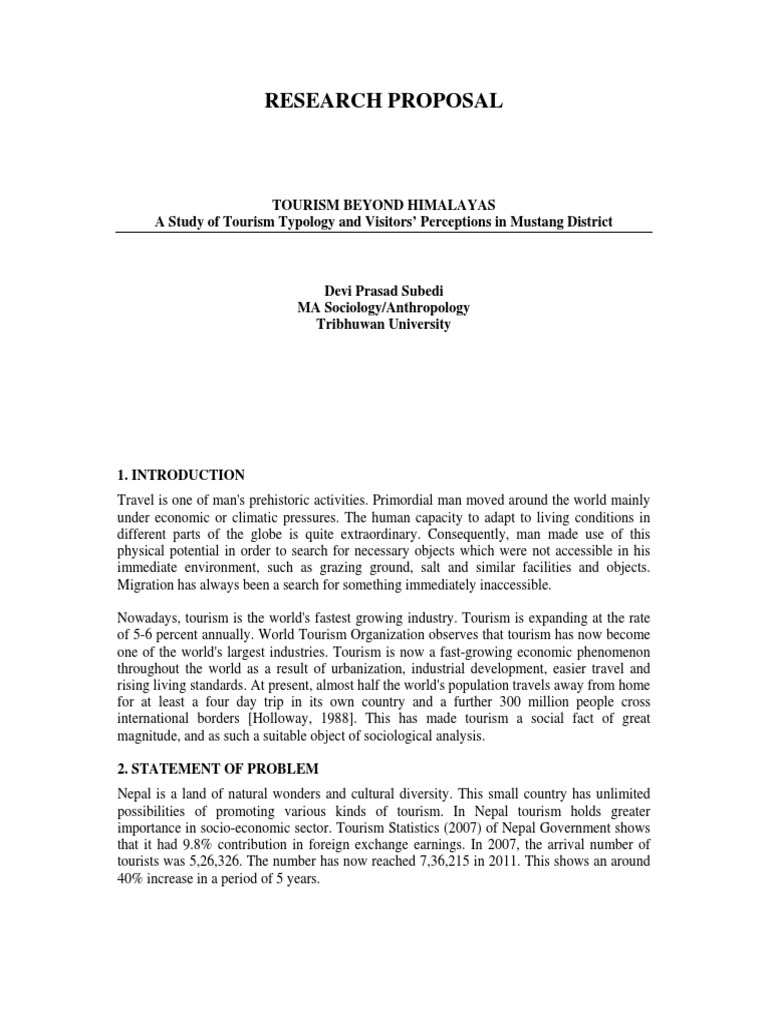 Tourism Beyond Himalayas A Research Prop PDF | PDF | Tourism | Data