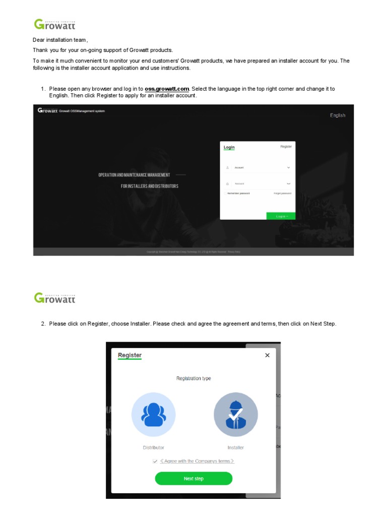 Growatt Installer Account Instruction PDF PDF Login Password