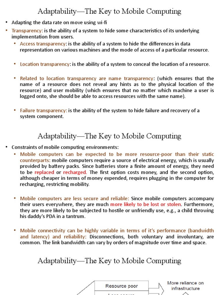 Adaptability-The Key To Mobile Computing: - Transparency: - Access ...