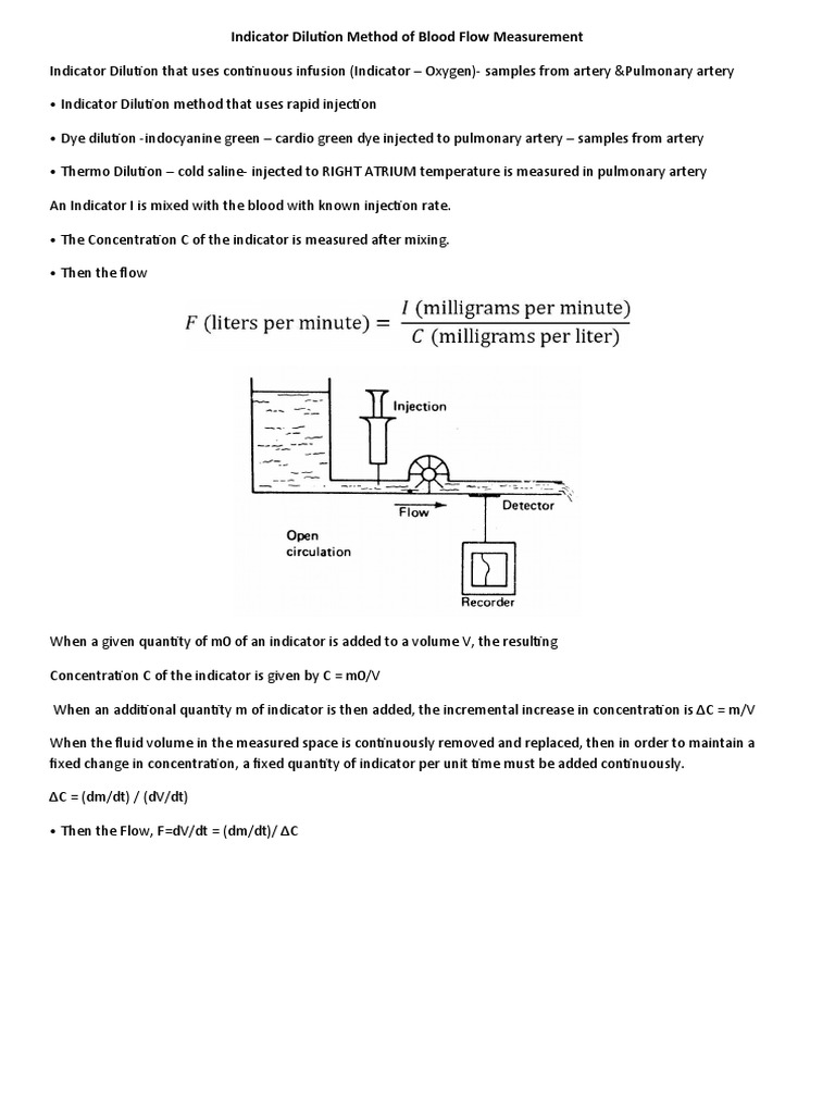 Indicator Dilution Method of Blood Flow Measurement PDF Respiratory Diseases Lung
