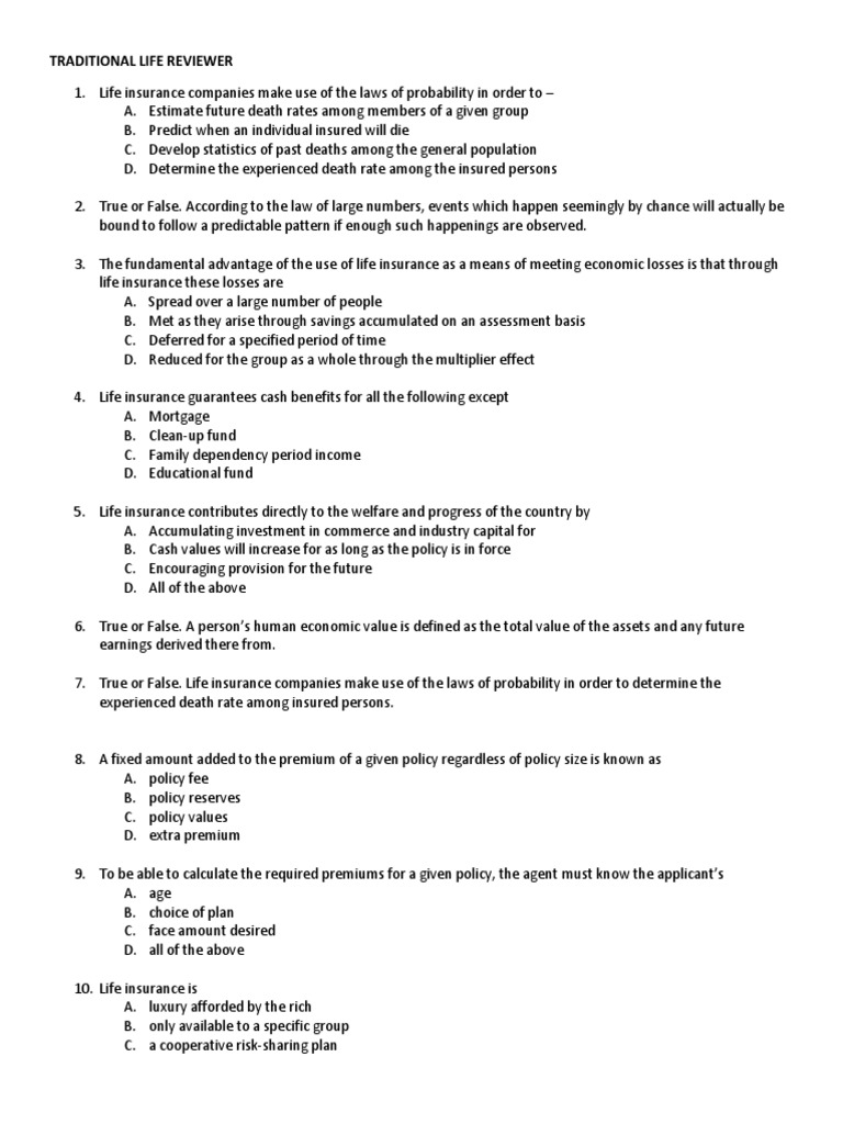 Traditional Life Insurance Exam Guide | PDF | Life Insurance | Insurance