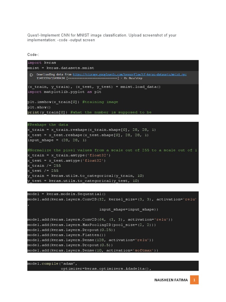 CNN Implementation for MNIST Classifier | PDF