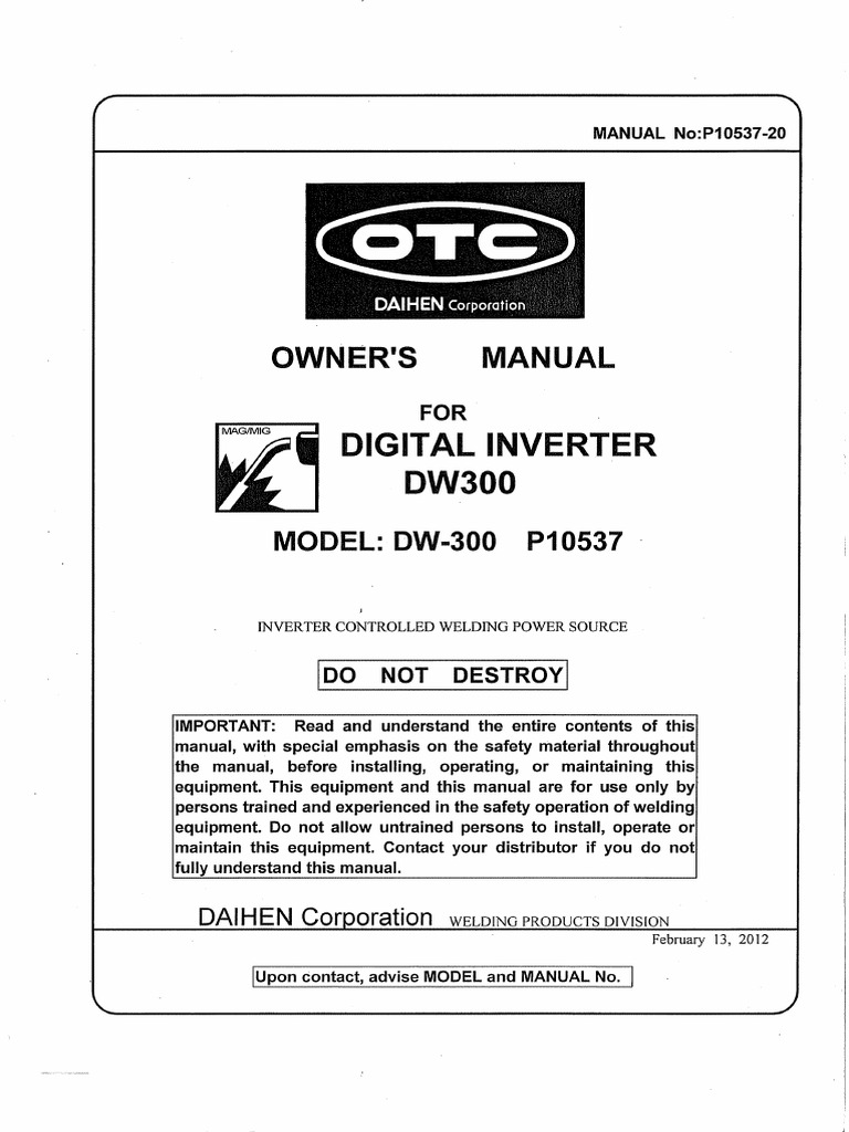 DW 300 Manual | PDF