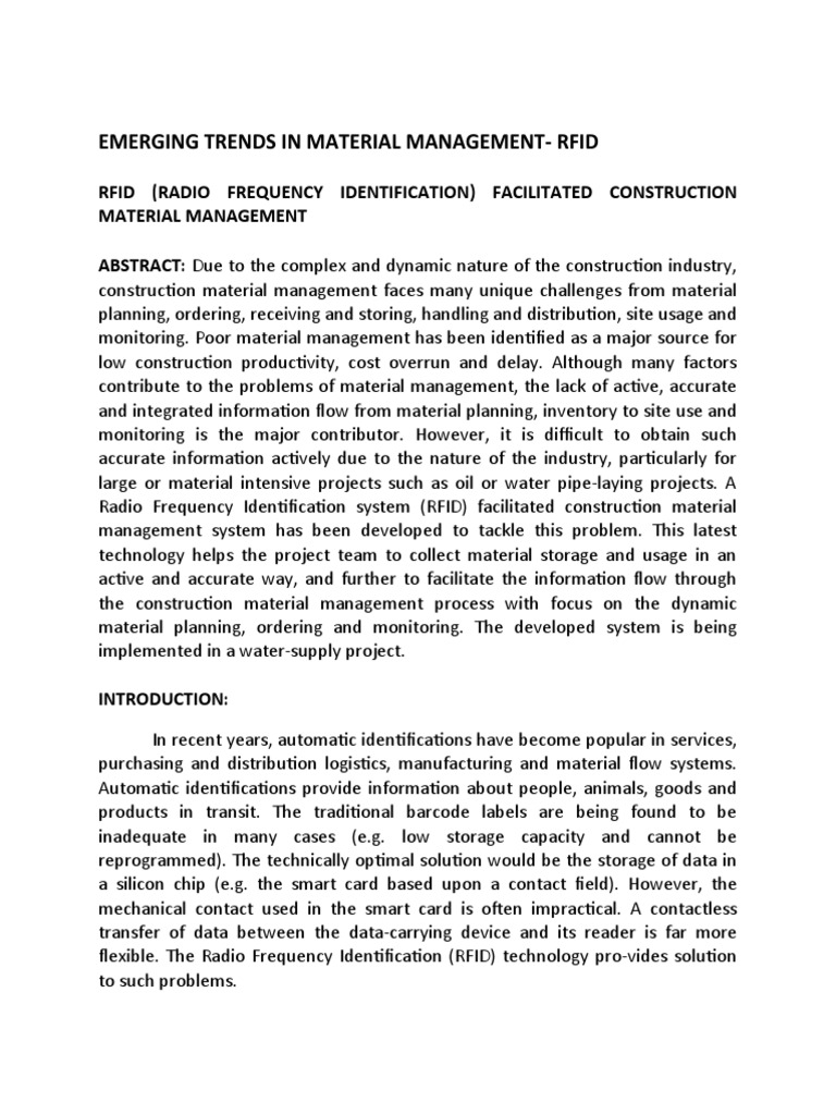 RFID in Construction Material Management | PDF | Radio Frequency ...
