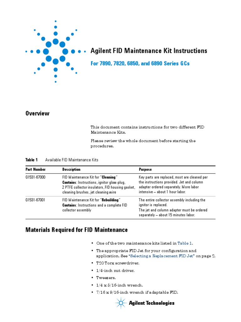 Agilent GC FID Maintenance For 7890, 7820, 6850 and 6890 PDF | PDF ...