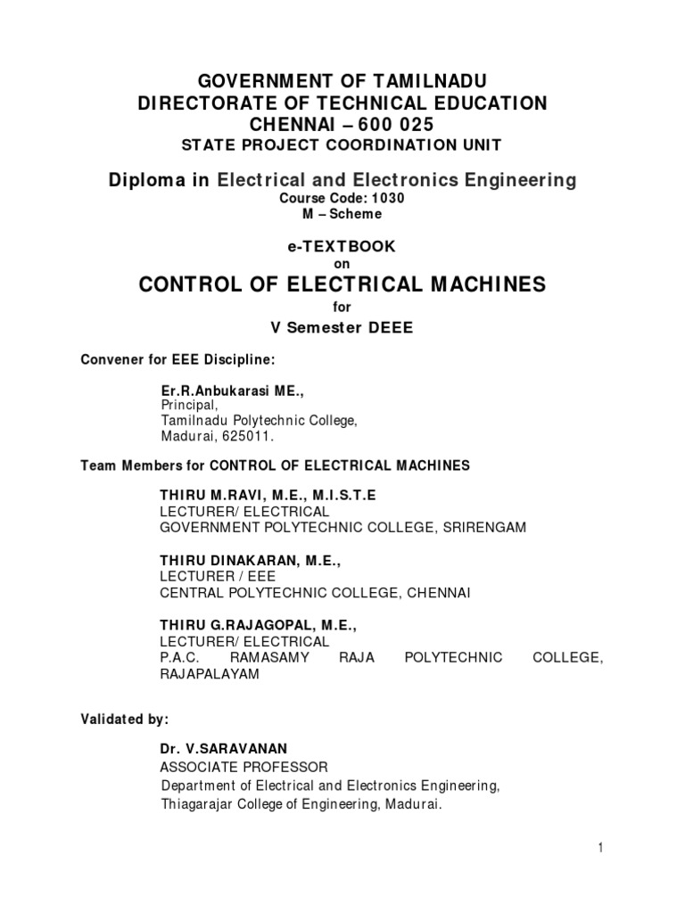 Control of Electrical Machines PDF Download Free PDF Relay Switch