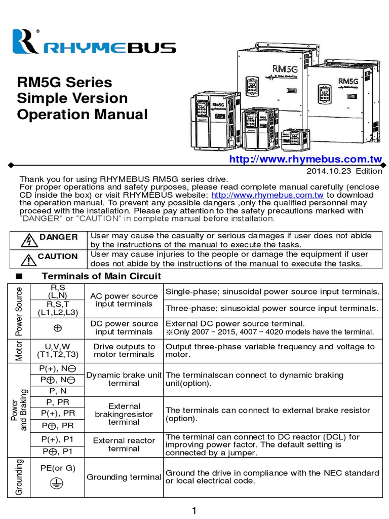 RM5G Series Simple Version Operation Manual: Terminals of Main Circuit ...