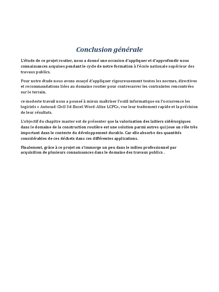 Conclusion sur le projet routier | PDF