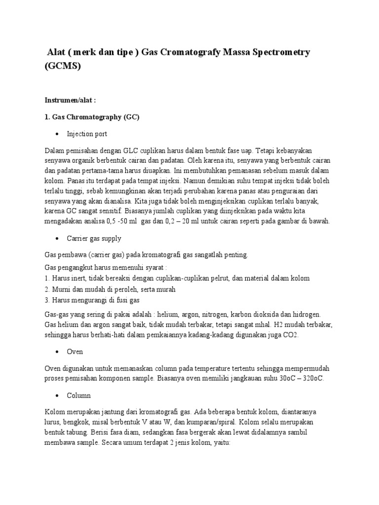 Alat GC-MS: Prinsip dan Komponen Utama | PDF