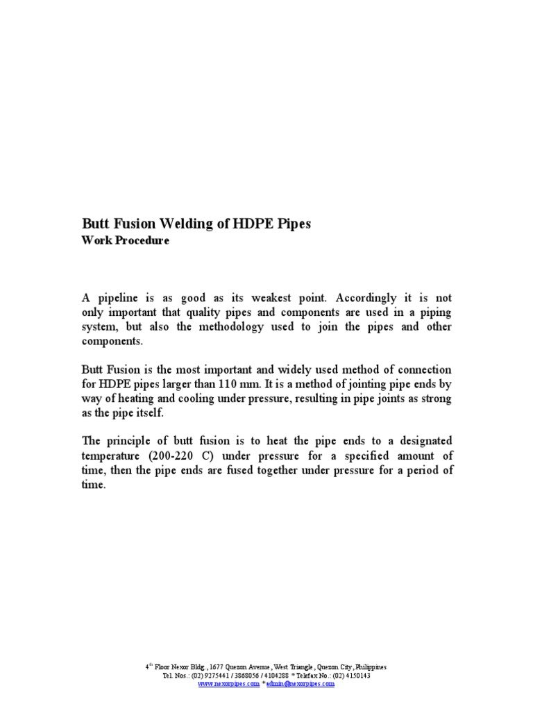 HDPE Butt Fusion Welding Procedure | PDF | Pipe (Fluid Conveyance ...