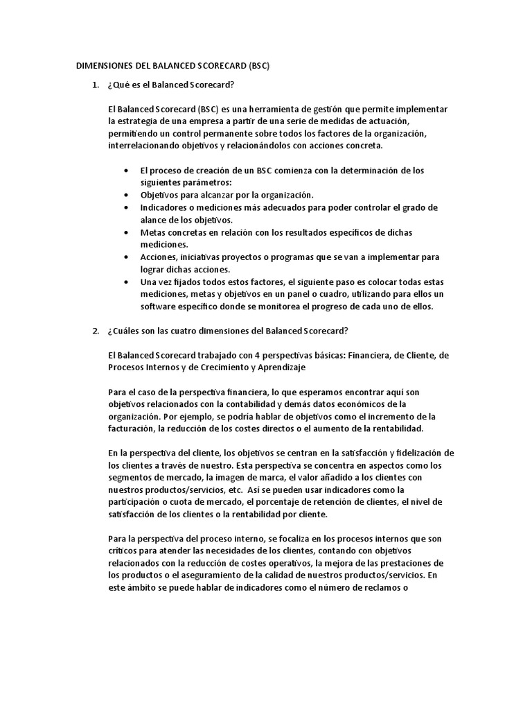 Dimensiones del Balanced Scorecard | PDF | Business | Economias