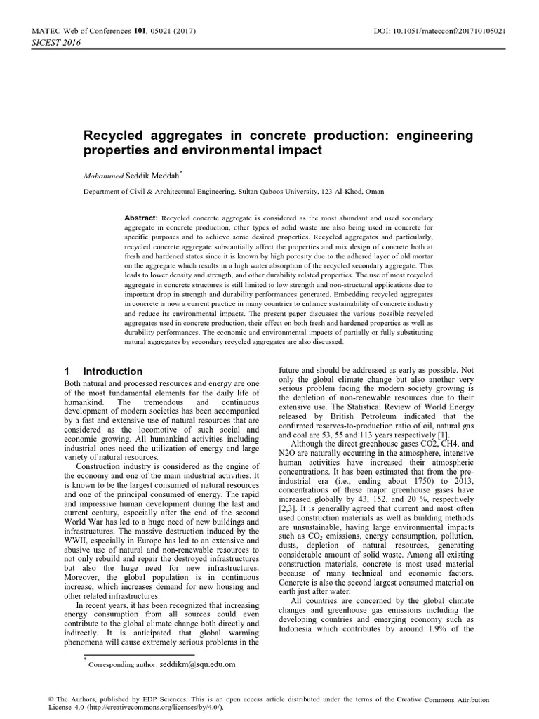 Recycled Aggregates in Concrete Production Enginee | PDF | Construction ...