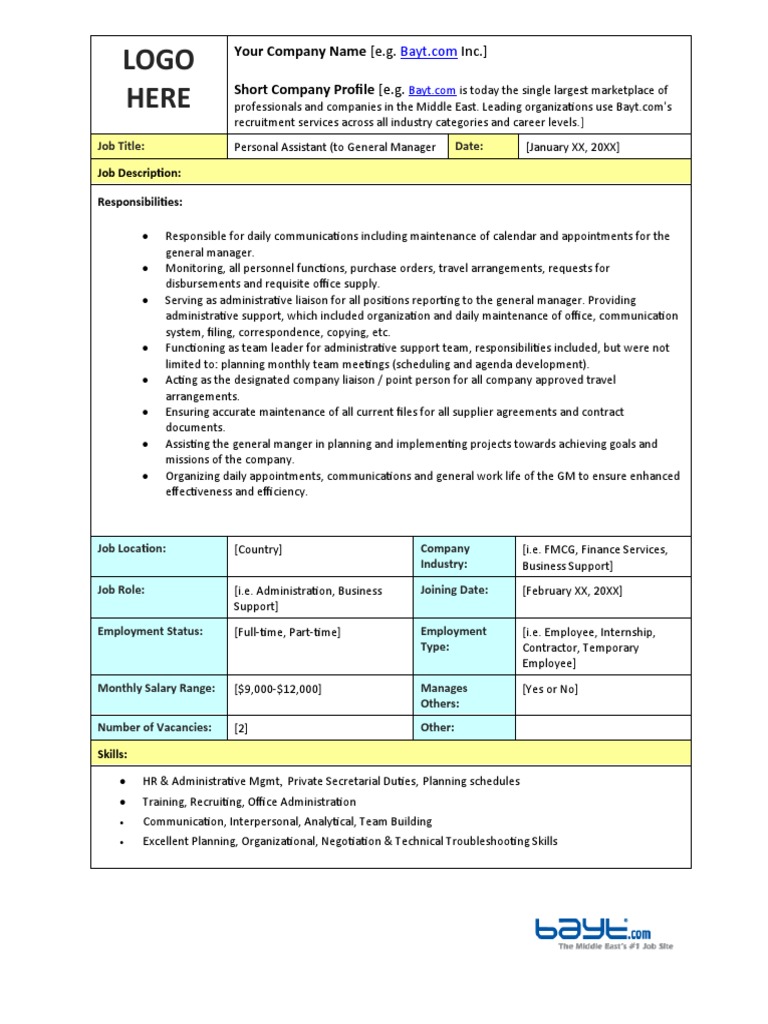 Personal Assistant Job Description Employment