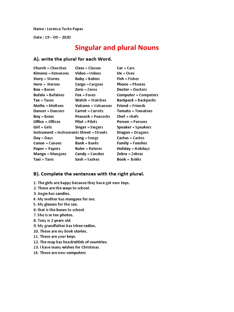 Plural Nouns Worksheet and Exercises | PDF | Foreign Language Studies