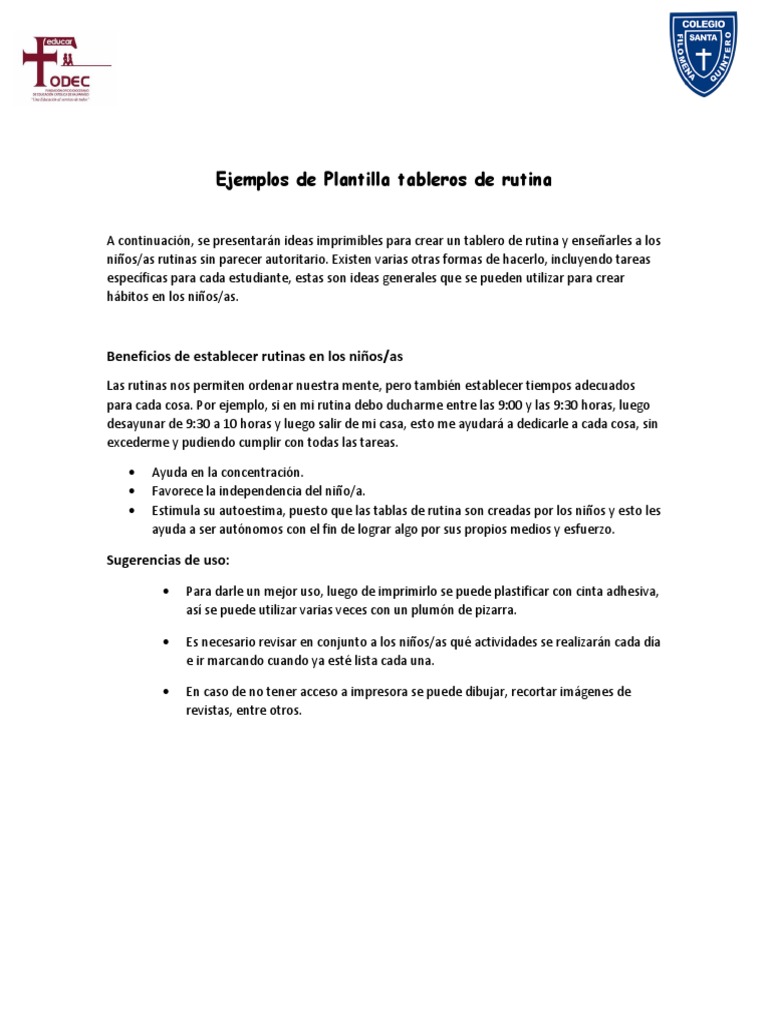 Instruccion de Ejemplos de Plantilla Tableros de Rutina | PDF