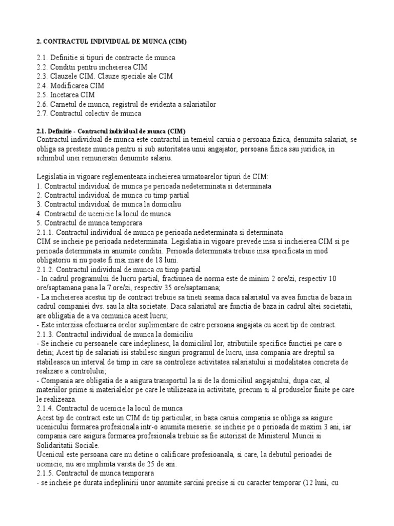 Lectia2 Contractul Individual De Munca Cim