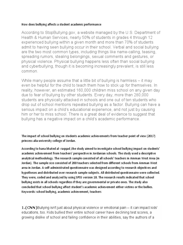 How Does Bulliying Affects A Student Academic Performance | PDF ...