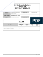 GC University Lahore GCU-GAT-2020 / II: Result Card
