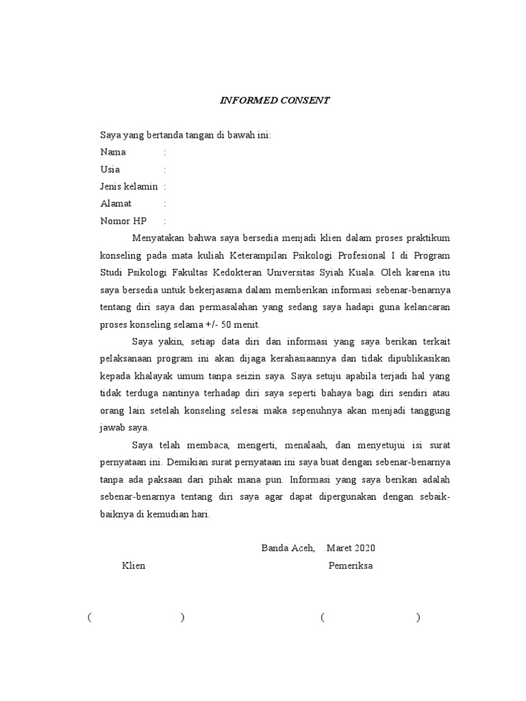 Contoh Informed Consent Konseling | PDF | Karier & Perkembangan | Bisnis