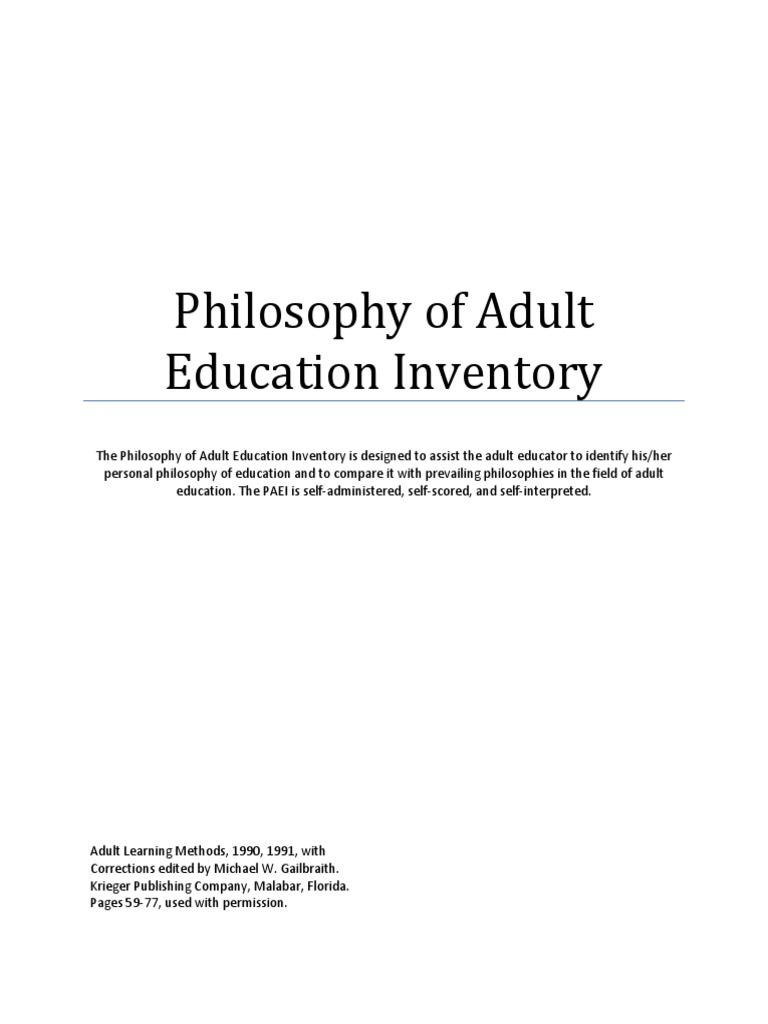 Adult Education Philosophy Inventory | PDF | Learning | Teachers