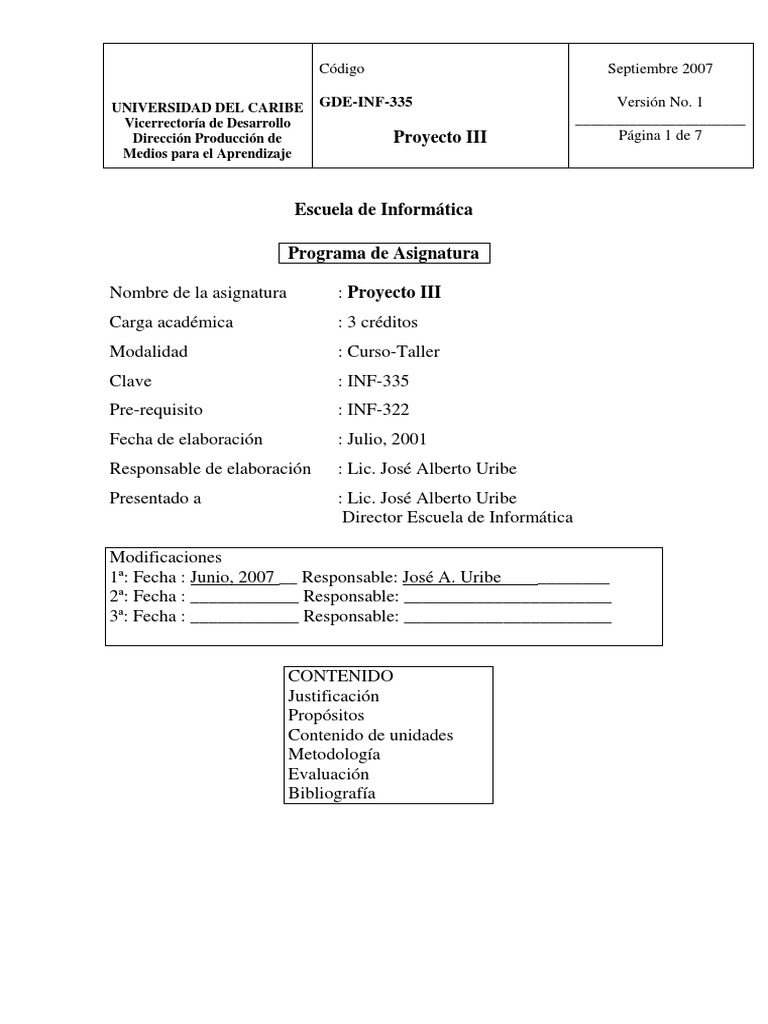 Programa de Asignatura: Proyecto III | PDF | Software | Gestión de ...