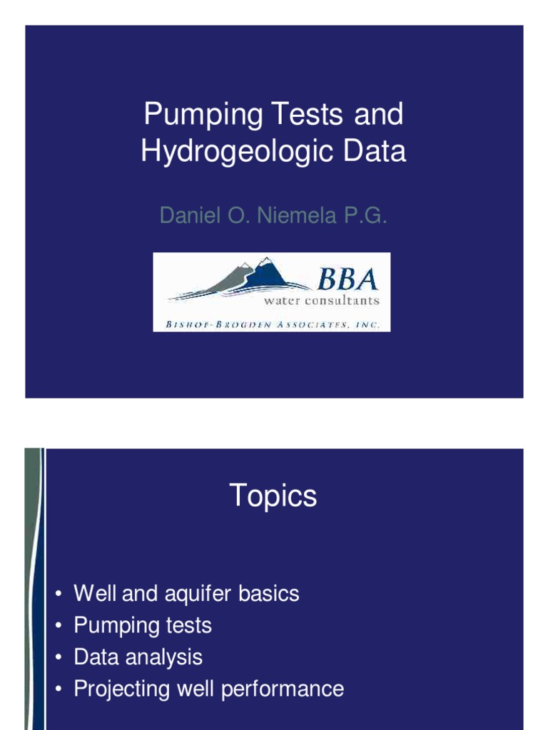 Pumping Tests and Hydrogeologic Data: Daniel O. Niemela P.G | PDF ...