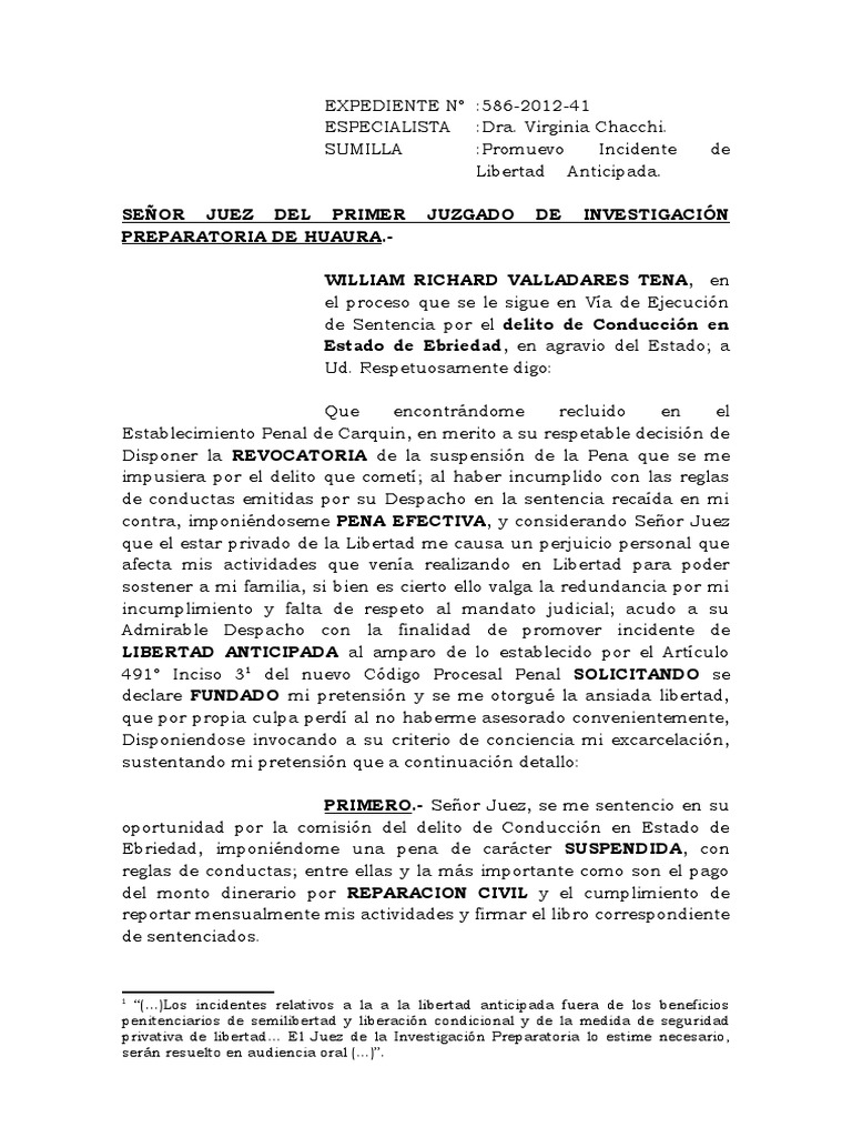 Solicitud de Libertad Anticipada | PDF | Castigos | Derecho penal