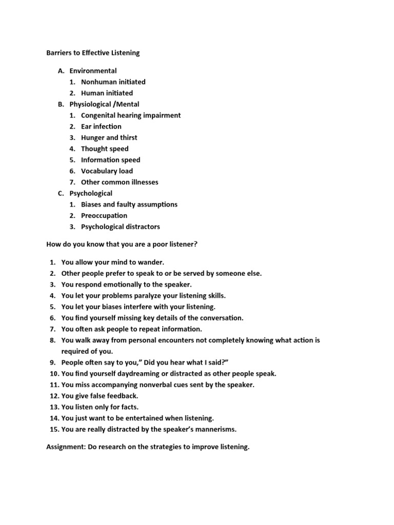 Barriers To Effective Listening | PDF