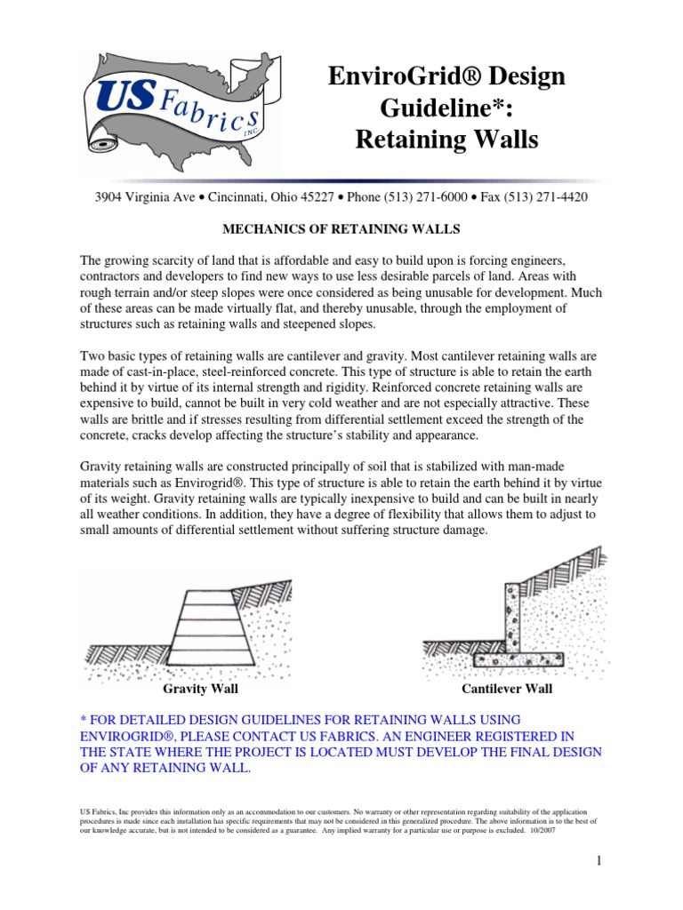 Envirogrid® Design Guideline : Retaining Walls | PDF | Force | Civil ...