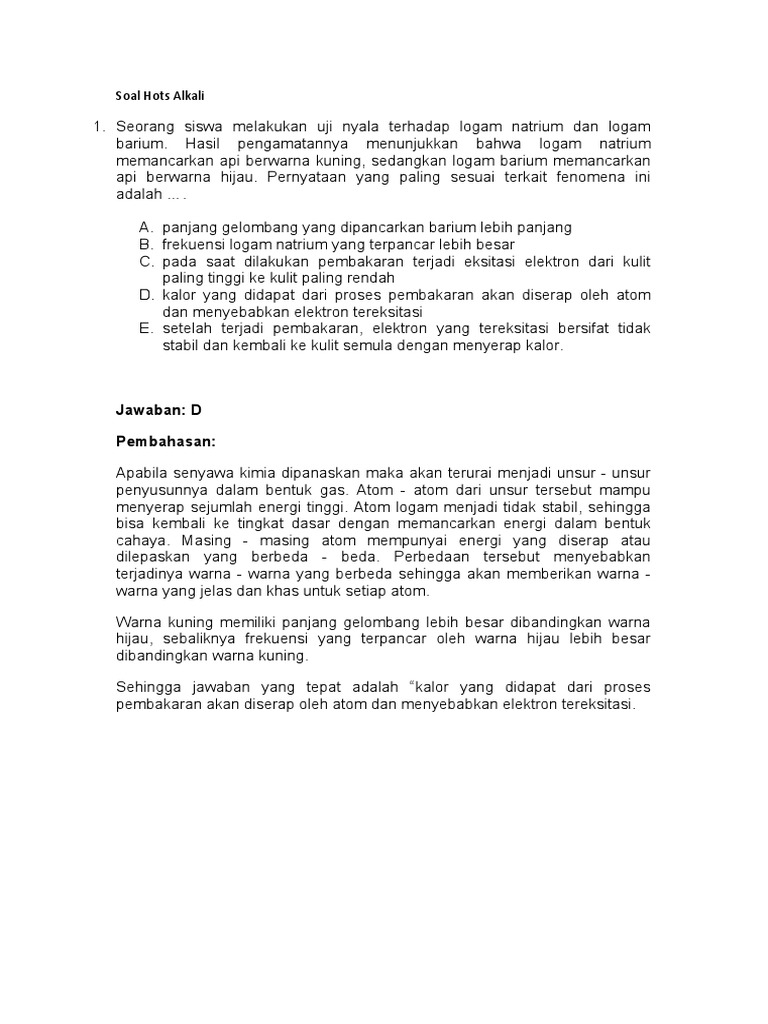 Soal Hots Alkali