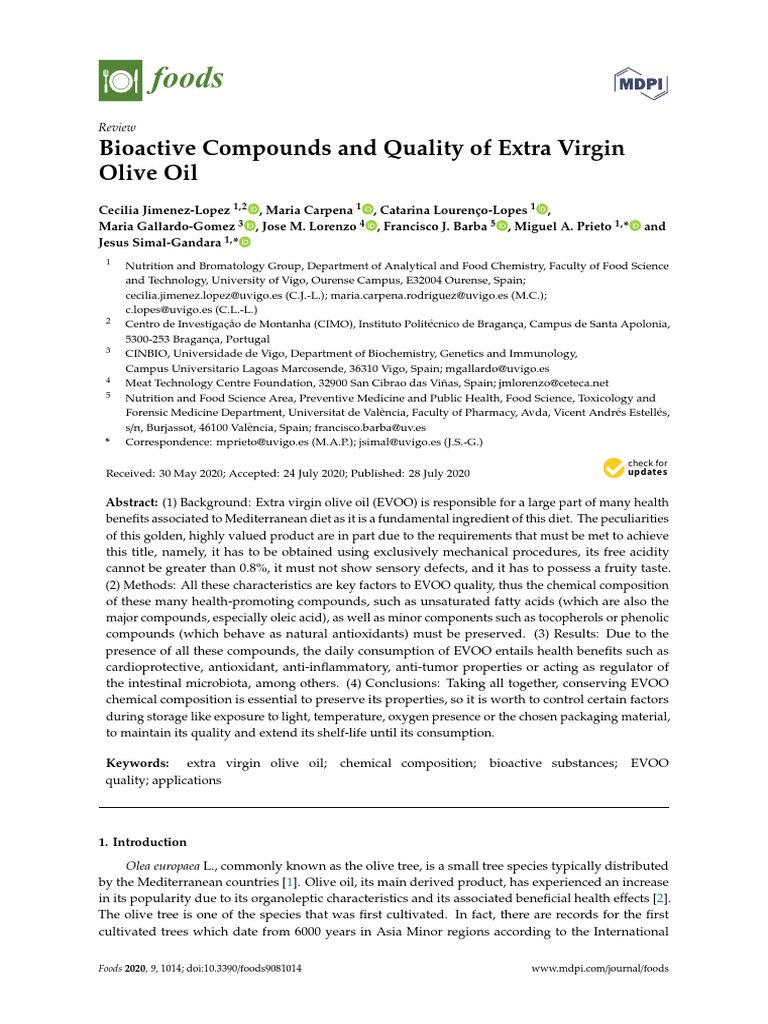 Foods: Bioactive Compounds and Quality of Extra Virgin Olive Oil | PDF ...