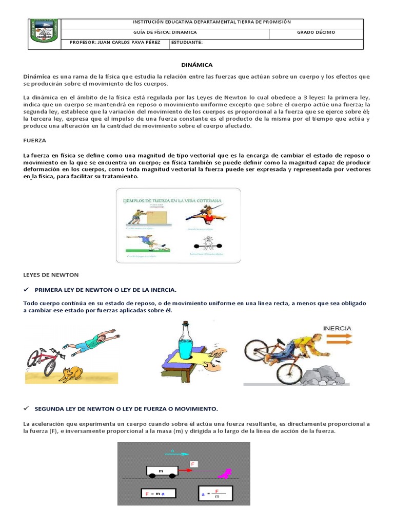 Guía de Dinámica para 10mo Grado | PDF | Las leyes del movimiento de ...