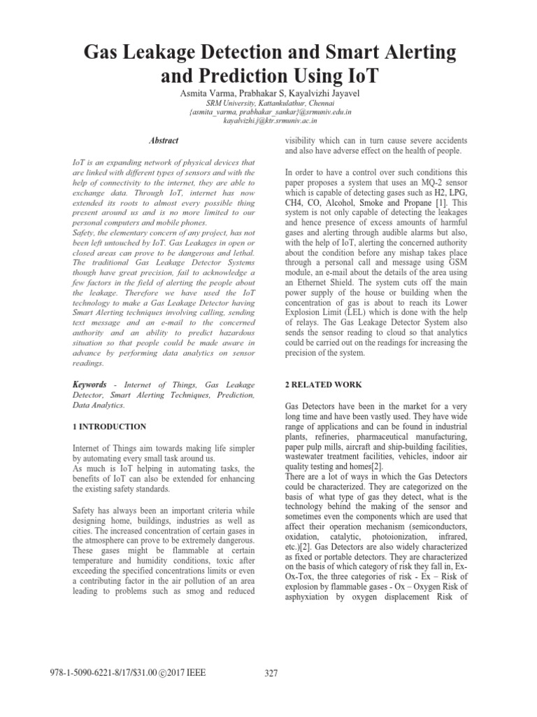 Gas Leakage Detection and Smart Alerting and Prediction Using IoT | PDF ...