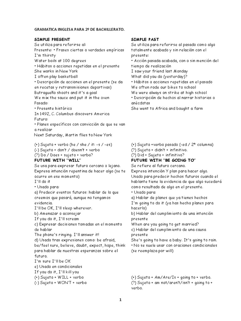 Gramática Inglesa para 2º Bachillerato | PDF | Objeto (gramática) | Verbo