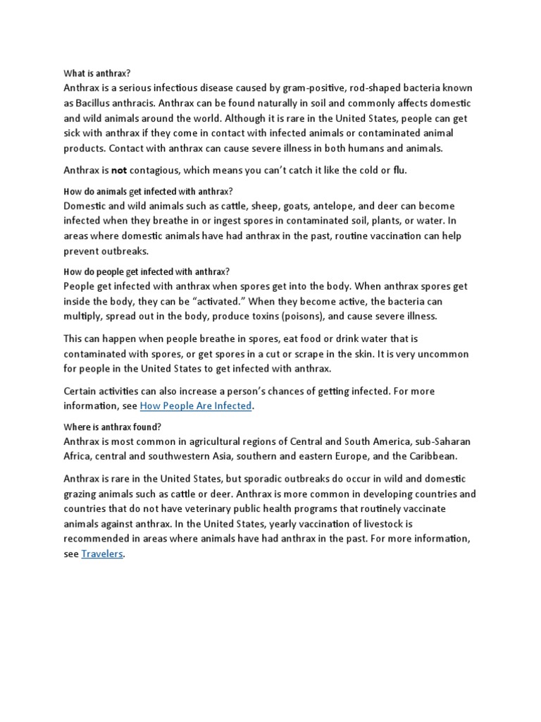 ANTHRAX FACT SHEET intelligence overview