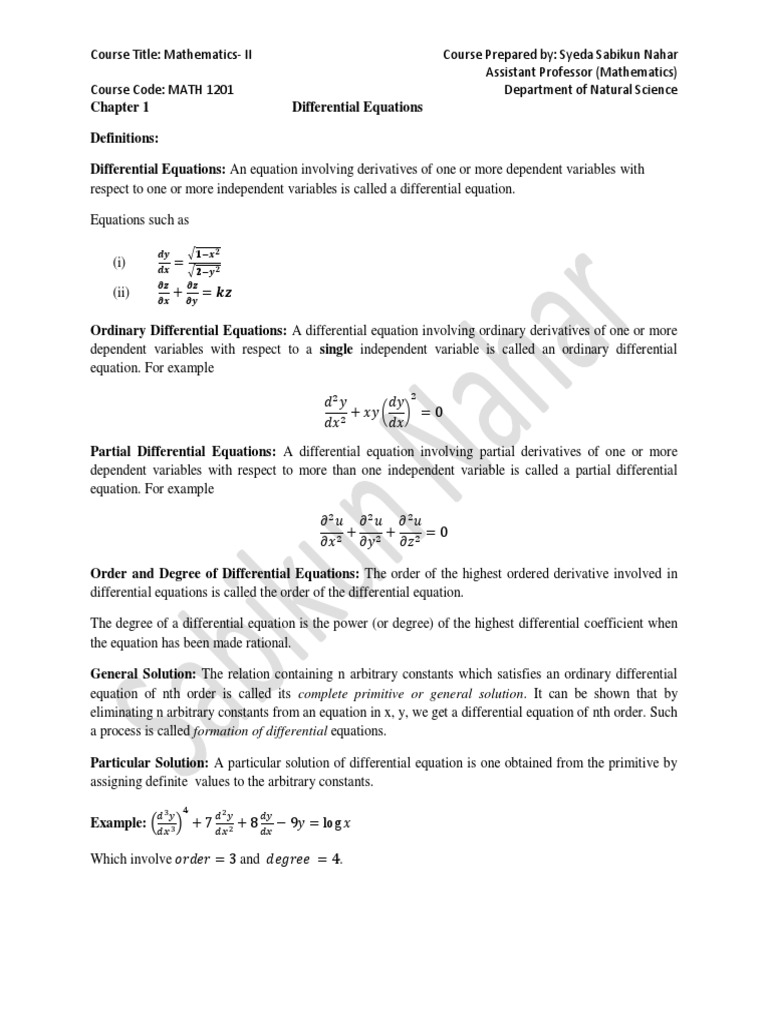 Differential Equations Pdf Pdf Differential Equations Variable