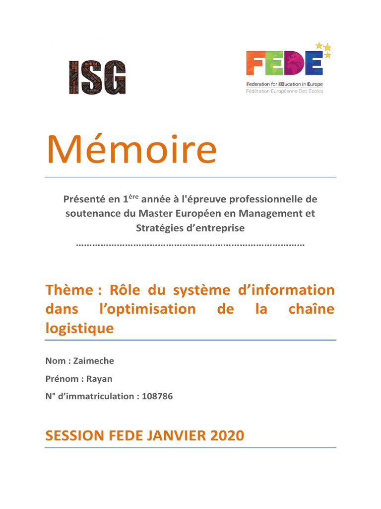 Memoire Pdf Logistique Systeme D Information