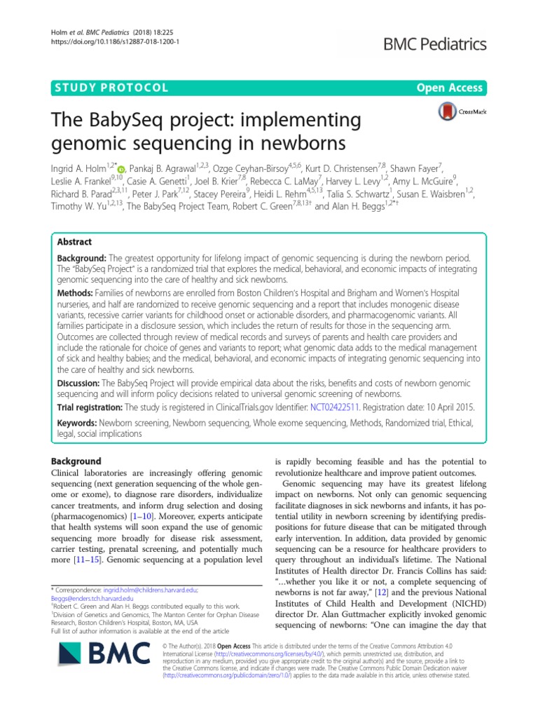 The Babyseq Project: Implementing Genomic Sequencing in Newborns | PDF ...
