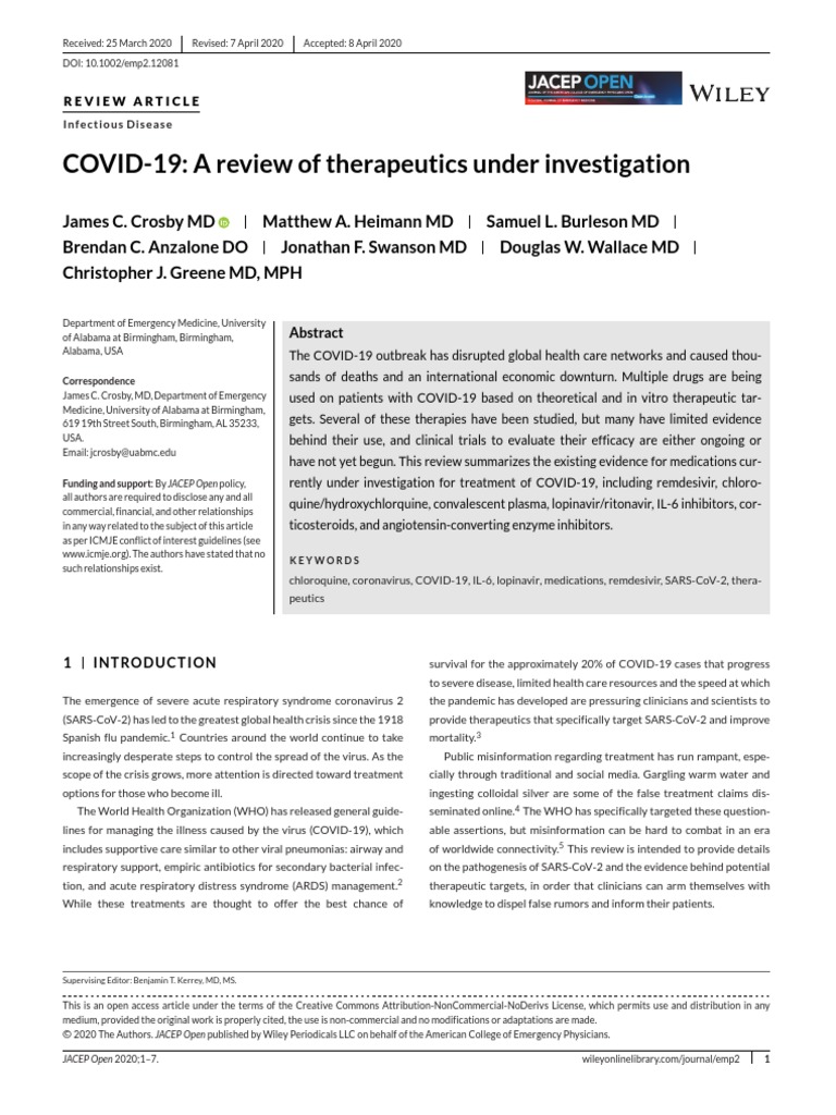 COVID-19 A Review of Therapeutics Under Investigat | PDF | Nonsteroidal ...