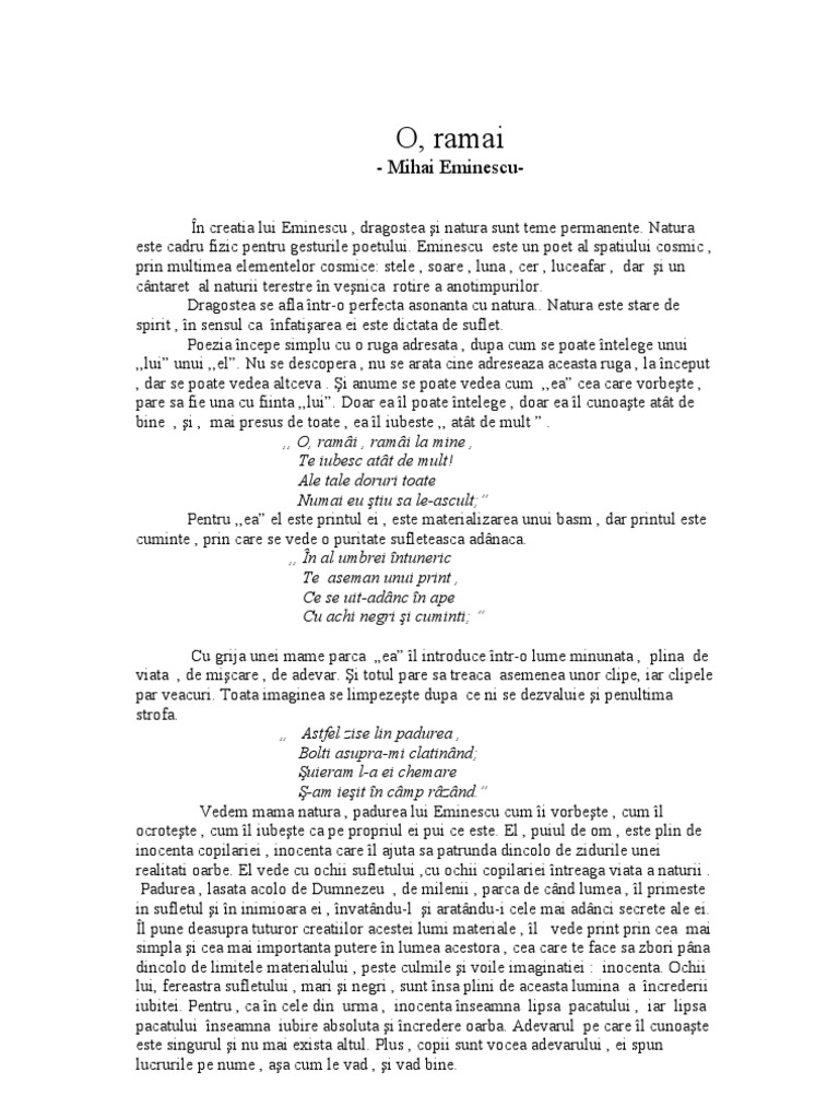 O Ramai Comentariu WWW - Educativ.ro Mihai Eminescu - O Ramai (Comentariu) | PDF