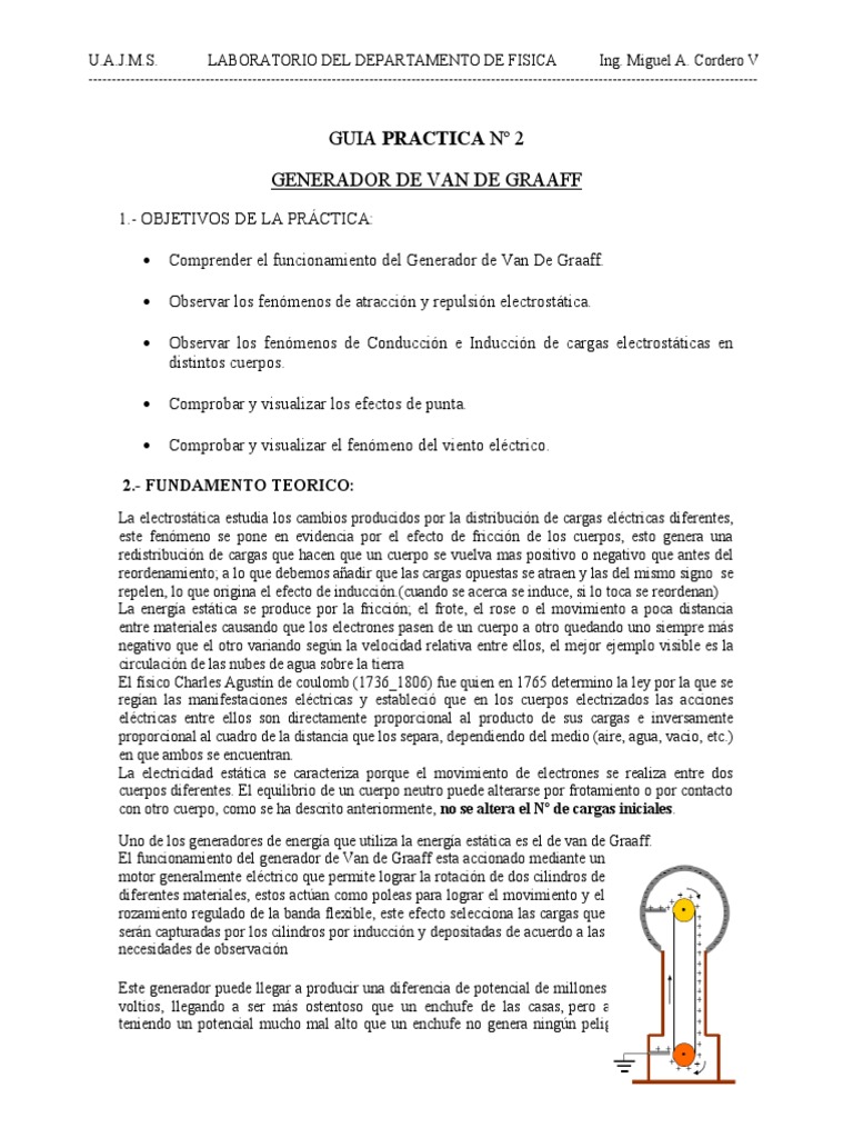 Guia #2-Generador de Van de Graaff Rev CC | PDF | Electrostática ...