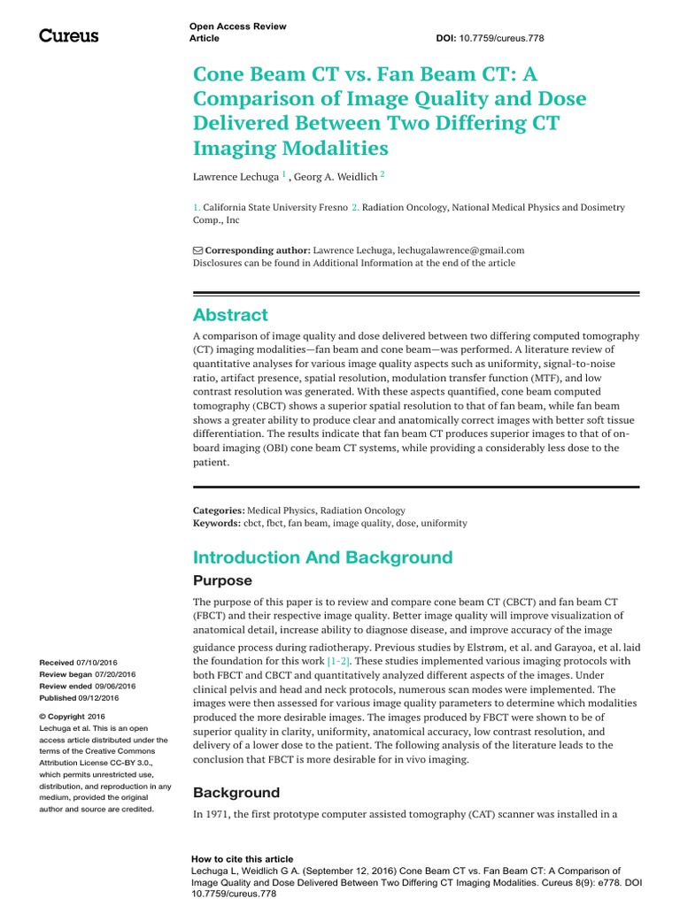 Cone Beam CT vs. Fan Beam CT: A Comparison of Image Quality and Dose ...